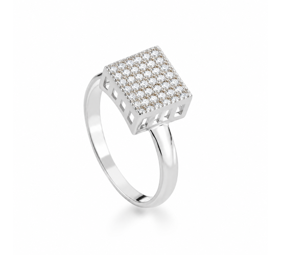 Anel quadrado medio zirconia cristal, vazado nas laterais, prata. 3435320