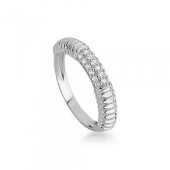 Anel meia alianca, riscado, centro com zirconia cristal, Prata. 3435360