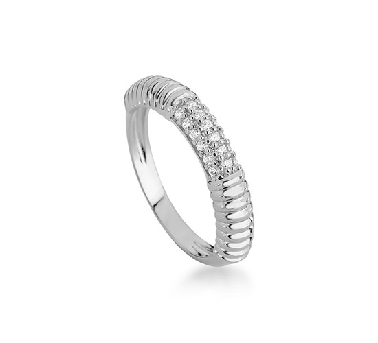 Anel meia alianca, riscado, centro com zirconia cristal, Prata. 3435360