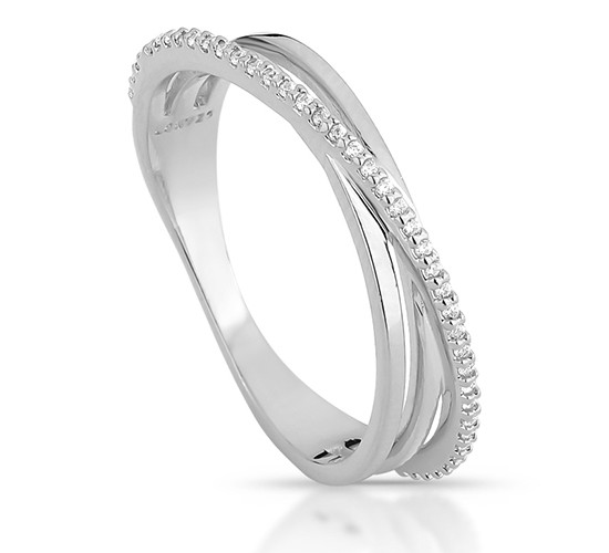 Anel sobreposto 2 aros lisos e um aro com zirconia cristal, Prata. 3435490