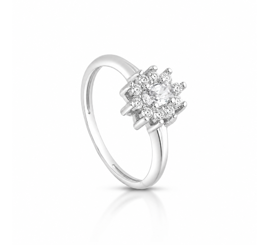 Anel oval cristal 10mm com zirconia cristal em vola, prata. 3435570