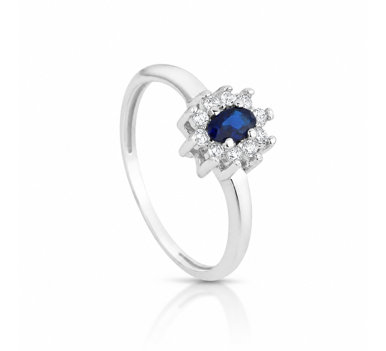 Anel oval azul safira 10mm com zirconia cristal em volta. 3435572
