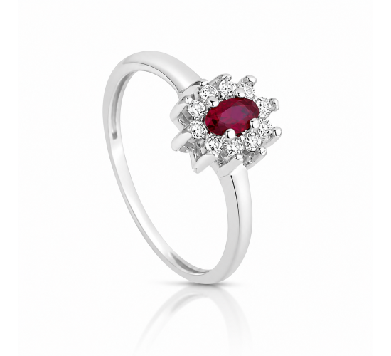 Anel oval vermelho rubi 10mm com zirconia cristal em volta. 3435579
