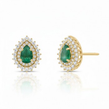 Brinco gota pedra maior verde esmeralda com zirconia cristal em volta. 8x6mm. 150005 Brinco gota pedra maior verde esmeralda com zirconia cristal em volta. 8x6mm. 150005