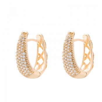 Brinco argola oval zirconia cristal na frente vazado atras. 13x2mm. 150018