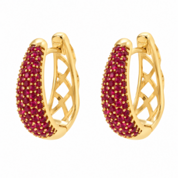 Brinco argola oval zirconia vermelha na frente vazado atras. 13x2mm. 150022 Brinco argola oval zirconia vermelha na frente vazado atras. 13x2mm. 150022