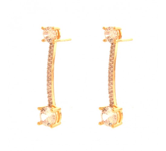 Brinco com haste zirconia cristal, zirconia maior cristal nas pontas. 24x1mm. 150025