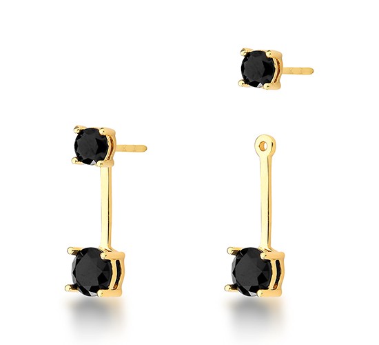 Brinco encaixe zirconia negra haste lisa. 17x1mm. 150028