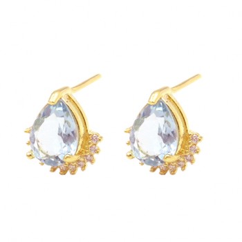 Brinco gota azul claro com zirconia cristal embaixo. 6x5mm. 150030