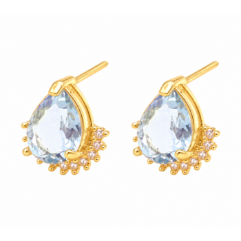 Brinco gota azul claro com zirconia cristal embaixo. 6x5mm. 150030