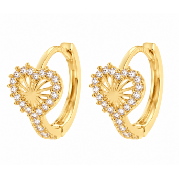 Brinco argola pequena coracao vazado com zirconia cristal em volta. 7mm. 150032