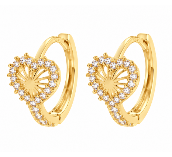 Brinco argola pequena coracao vazado com zirconia cristal em volta. 7mm. 150032