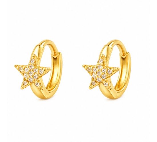 Brinco argola pequena estrela com zirconia cristal. 5mm. 150033