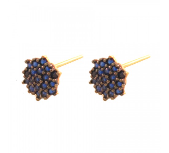 Brinco chuveiro 6 lados zirconia azul safira. 6mm. 150039