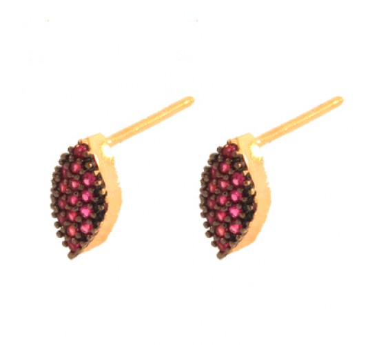 Brinco chuveiro oval zirconia vermelha. 4x1mm. 150070