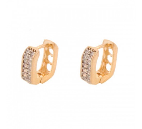 Brinco argola pequena quadrada zirconia cristal na frente coracao vazado atras. 5.5mm. 150760