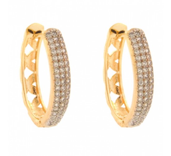 Brinco argola media oval zirconia cristal na frente e vazado atras. 16mm. 150763