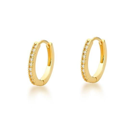 Brinco argola pequena maior fina zirconia branca na  9.5mm. 150768G