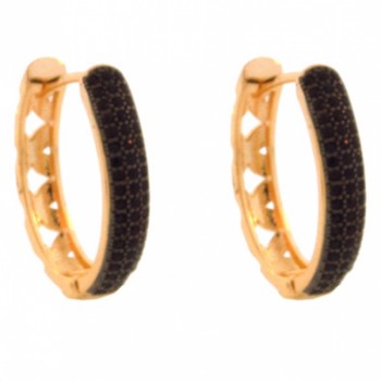 Brinco argola media oval zirconia negra na frente e vazado atras. 150769