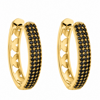 Brinco argola media oval zirconia negra na frente e vazado atras. 150769 Brinco argola media oval zirconia negra na frente e vazado atras. 150769