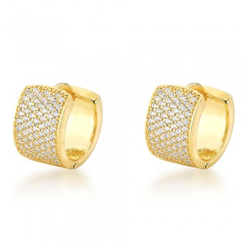 Brinco argola media pave larga zirconia cristal na fente. 8x4mm. 150771