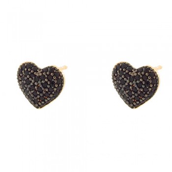 Brinco coracao medio abaulado zirconia negra. 4x4mm. 150785