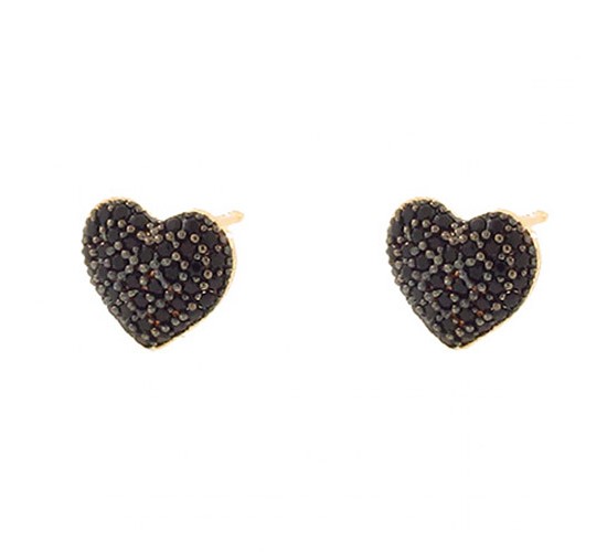 Brinco coracao medio abaulado zirconia negra. 4x4mm. 150785