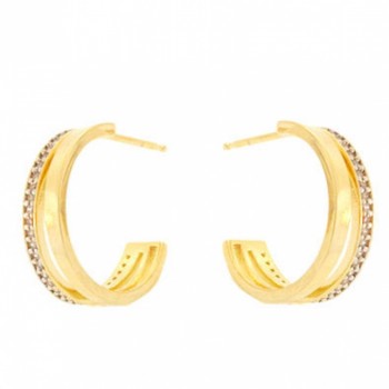 Brinco meia argola media lisa com zirconia cristal. 12x1mm. 150815