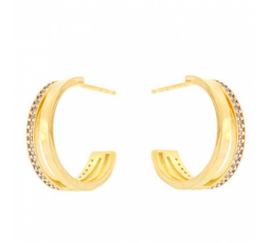 Brinco meia argola media lisa com zirconia cristal. 12x1mm. 150815