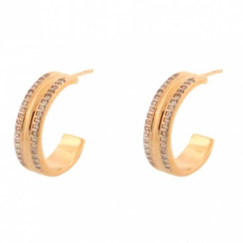 Brinco meia argola media zirconia cristal nas laterais liso no meio. 13x1mm. 150821
