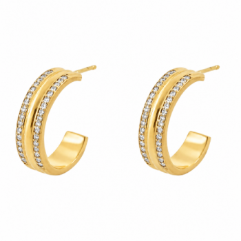 Brinco meia argola media zirconia cristal nas laterais liso no meio. 13x1mm. 150821 Brinco meia argola media zirconia cristal nas laterais liso no meio. 13x1mm. 150821