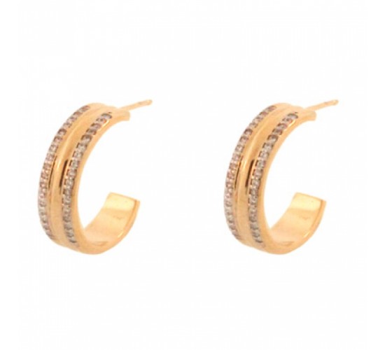 Brinco meia argola media zirconia cristal nas laterais liso no meio. 13x1mm. 150821