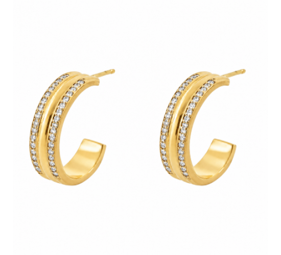 Brinco meia argola media zirconia cristal nas laterais liso no meio. 13x1mm. 150821