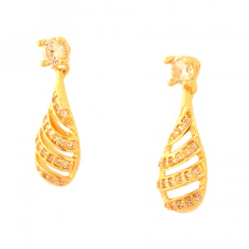 Brinco gota listras vazadas e zirconia cristal. 16x2mm. 150828