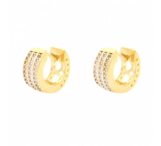 Brinco argola pequena 3 fileiras na frente zirconia cristal vazado atras. 8x1mm. 150905