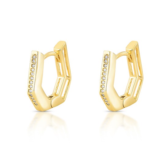 Brinco argola media reta zextavada zirconia cristal. 150950