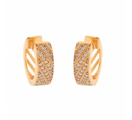 Brinco argola media zirconia cristal diagonal vazado atras. 9mm. 150952
