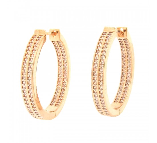 Brinco argola redonda zirconia cristal na frente e atras. 19mm. 150954