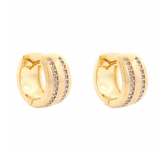 Brinco argola media 2 fileiras zirconia cristal na frente liso atras. 9x2mm. 150966