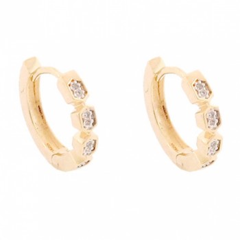 Brinco argola media hexagono zirconia cristal. 11mm. 150972