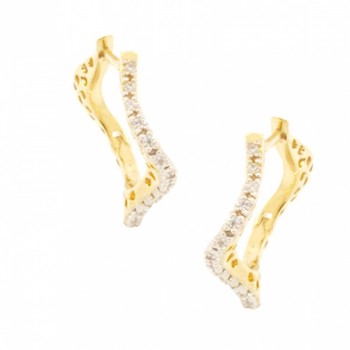 Brinco argola media vazada movimento zirconia cristal na frente. 14mm. 150981
