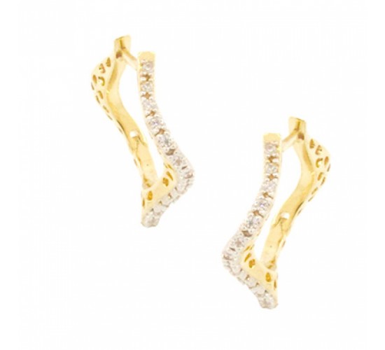 Brinco argola media vazada movimento zirconia cristal na frente. 14mm. 150981