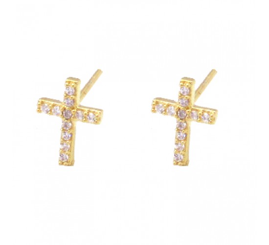 Brinco pequeno cruz zirconia cristal. 4x2mm. 151020