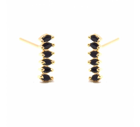 Brinco 6 navetes lado a lado zirconia negra. 6mm. 151040