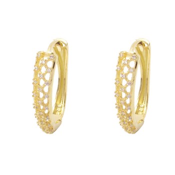 Brinco argola media zirconia cristal vazada liso atras. 14mm. 151051