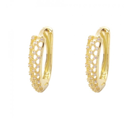 Brinco argola media zirconia cristal vazada liso atras. 14mm. 151051