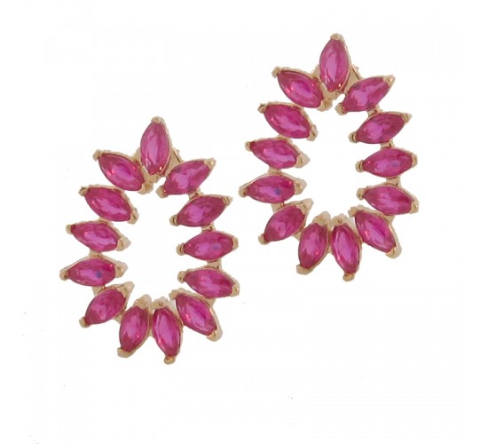 Brinco gota com navete vermelha. 15x11mm. 151095