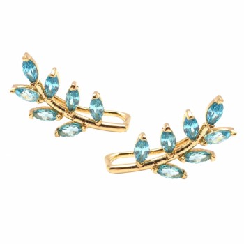 Brinco galho com folhas navete azul claro. 14x5mm. 151275