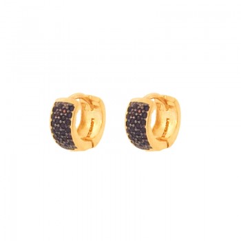 Brinco argola pequena zirconia negra na frente lisa atras. 5mm. 151282