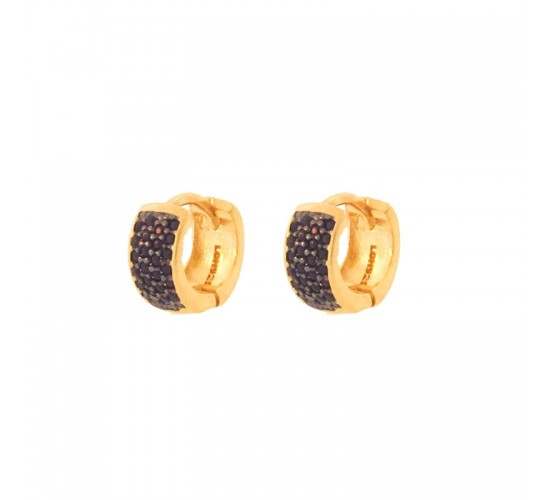Brinco argola pequena zirconia negra na frente lisa atras. 5mm. 151282